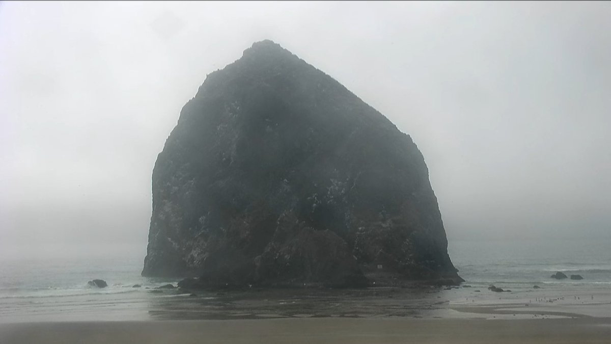 JoeRaineriWX's tweet image. This section of Cannon Beach and #Haystackrock remain closed this evening because of a #couger sighting earlier this morning. So far the cat has remained on the rock all day. We'll have the latest coming up at 5:00. #kgw
