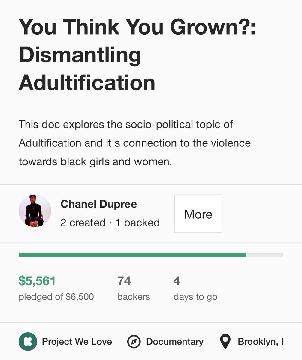 The bar is soooooo close!!! 

Keep sharing and donating!!!! A little goes a long way now that we’re ONLY $939 away from making our goal! 🤩

kickstarter.com/projects/brs1/…

#independentfilm #indiefilm #Documentary #blackgirljoy