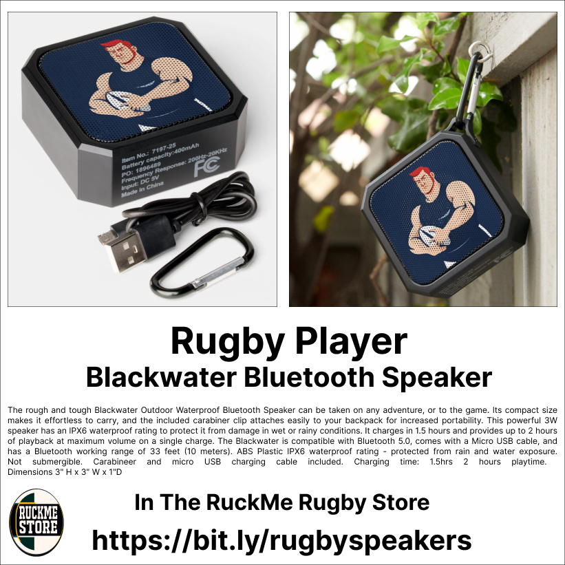 rugbyswag1's tweet photo. 🏉Rugby Player Blackwater Bluetooth Speaker | Rough &amp; tough Blackwater Outdoor Waterproof Bluetooth Speaker you can take to the game | Powerful 3W | IPX6 waterproof rating to protect it from damage in wet conditions https://t.co/DbNoQnizQ5 #rugby #speakers #rugbygift #zazzlemade https://t.co/MPZclXi320