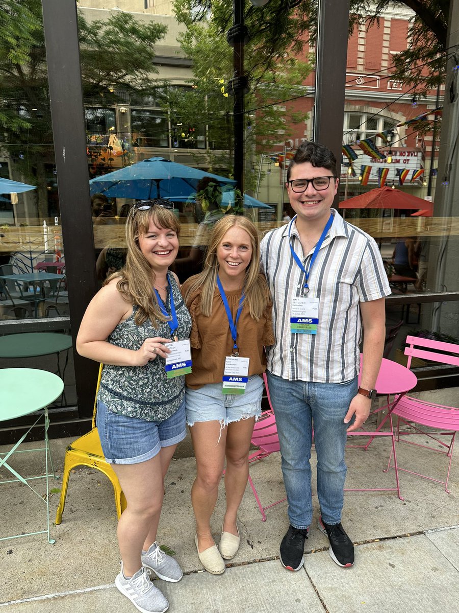AMS_WAF's tweet photo. Hello from your #32WAF/#28NWP co-chairs! From left to right: @AliciaMBentley (@NWSEMC), @StephAvey, (@NWSAWC), and @FMtheWeatherman (@NWSStLouis). We’re excited to see you in Madison! Check-in closes at 7pm today, but it’s open bright and early tomorrow morning. https://t.co/gsrB3ROrux