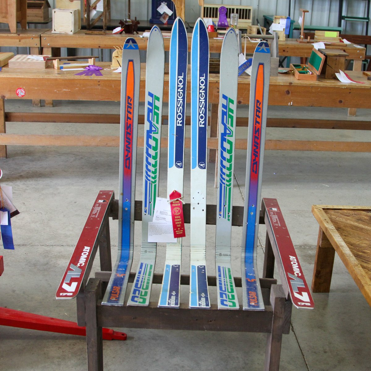 dcfairwi's tweet image. In the Junior Fair last year, Alex Lewke made a chair perfect for someone who loves Sking #woodworking #projectidea photo by Larry Douma