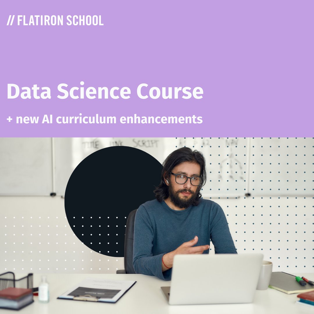 FlatironSchool's tweet photo. We've added #AI to our #DataScience course!

Learn fundamentals of AI theory, including concepts such as data leakage, overfitting, and regularization. Students will also learn scikit-learn as well as how to build AI models for text data, aka #NLP.

ℹ️ https://t.co/PlnOBT03hi https://t.co/Fb3XLRgvth