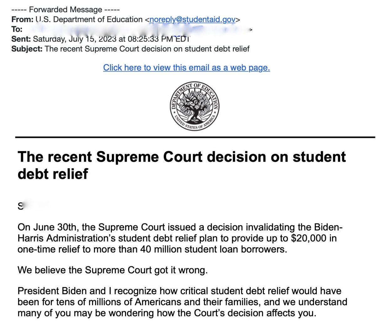 SharylAttkisson's tweet photo. A student sent this to me complaining that the Dept of Education is accessing email addresses and sending unsolicited propaganda/political ads about Student Debt with no "unsubscribe" button. Is this ok? https://t.co/ndORYAgNDe
