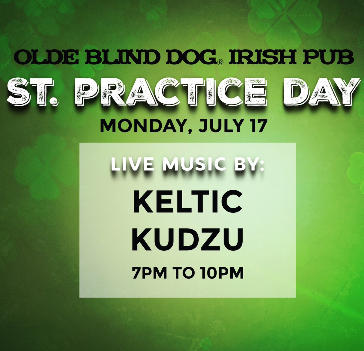 Liven up your Monday with some live music by @keltickudzu from 7pm to 10pm to celebrate #stpracticeday! ☘️🎶