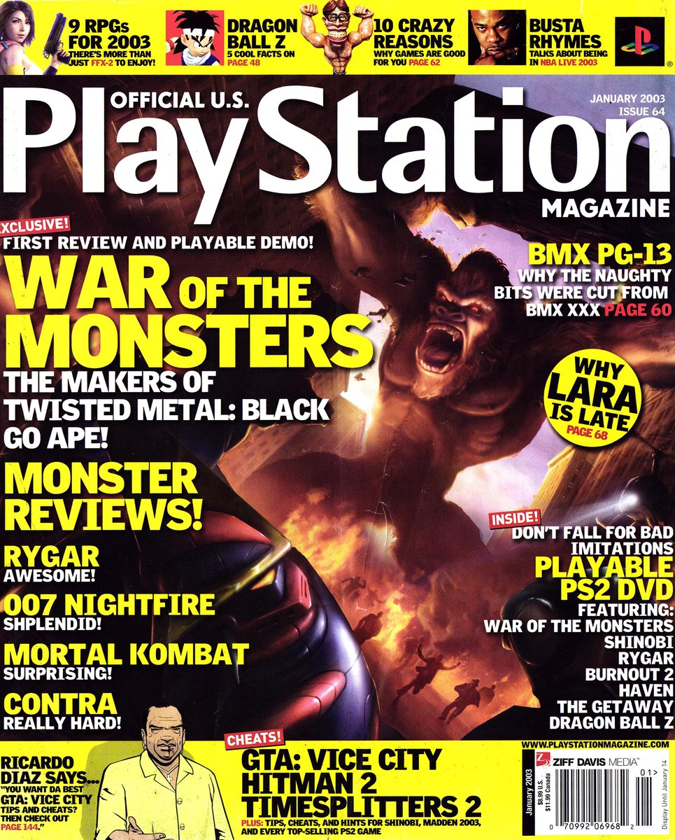 RT @PlayStationPark: Official U.S PlayStation Magazine #63, Jan 2003 - 'War Of The Monsters' cover. https://t.co/wz1p8dTNJW