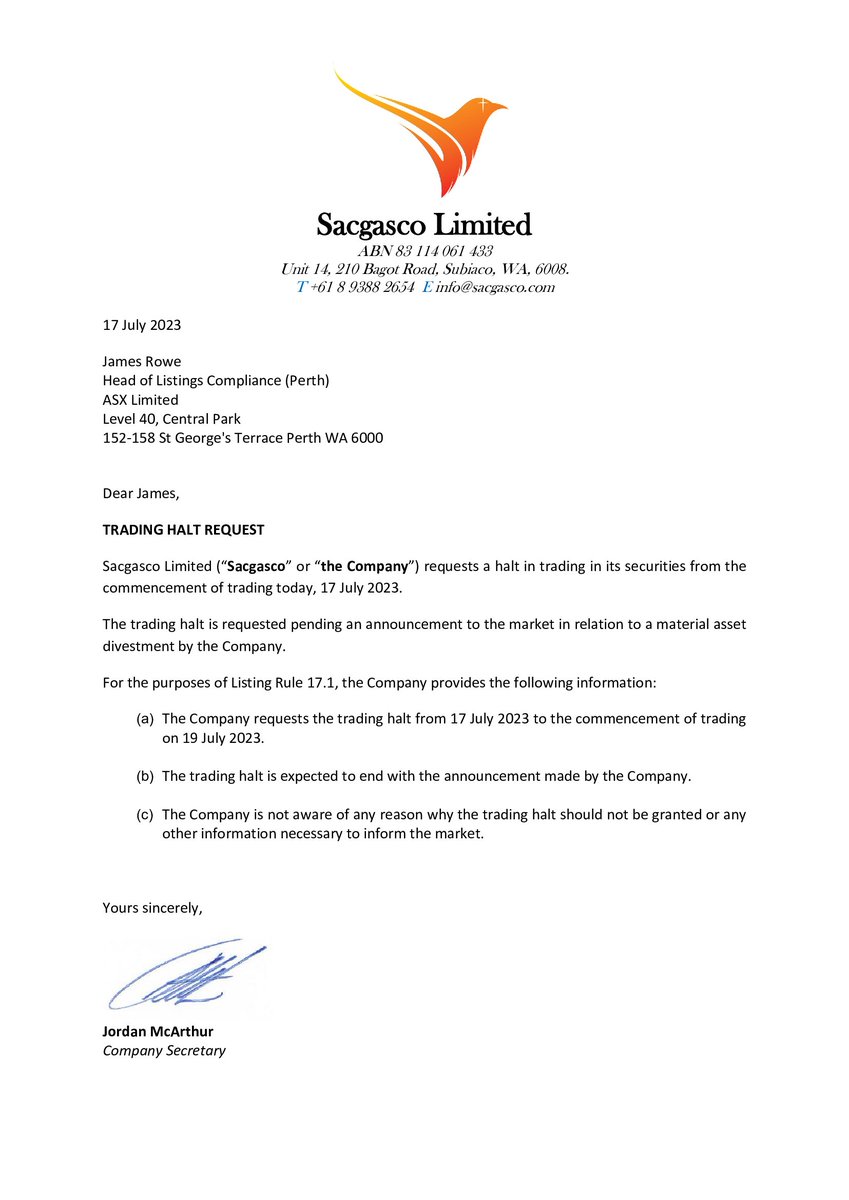 asxtradinghalts's tweet photo. $SGC $SGC.AX Announcement details from 9:43 AM AEST: https://t.co/79On441hj5