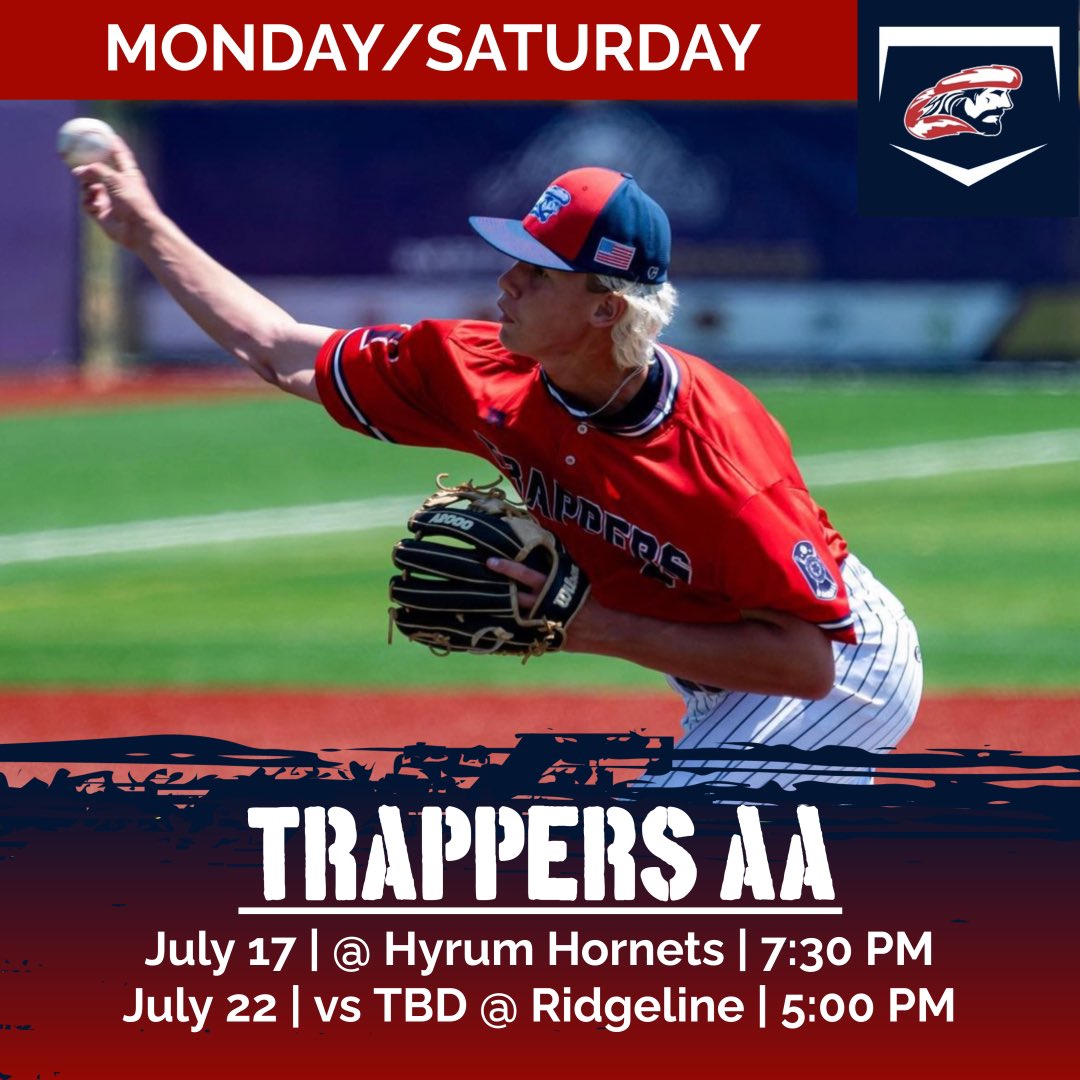 gomcbaseball's tweet photo. TOURNAMENT TIME!!! Come out and cheer on your Trappers as all three teams participate in Legion State Tournaments!! 

AA will also play against the Hyrum Hornets on Monday night in Hyrum!!

#TrapSeason https://t.co/XQZjLnwiHj