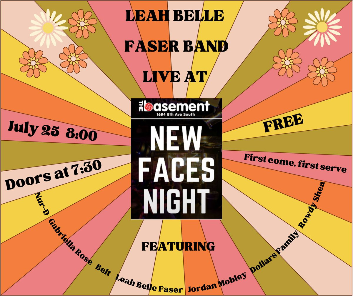 NEXT WEEK on 7.25, we're at @TheBasementNash with some really great bands and we'd love to see you there too!! Link to FREE tickets: ticketweb.com/event/new-face…