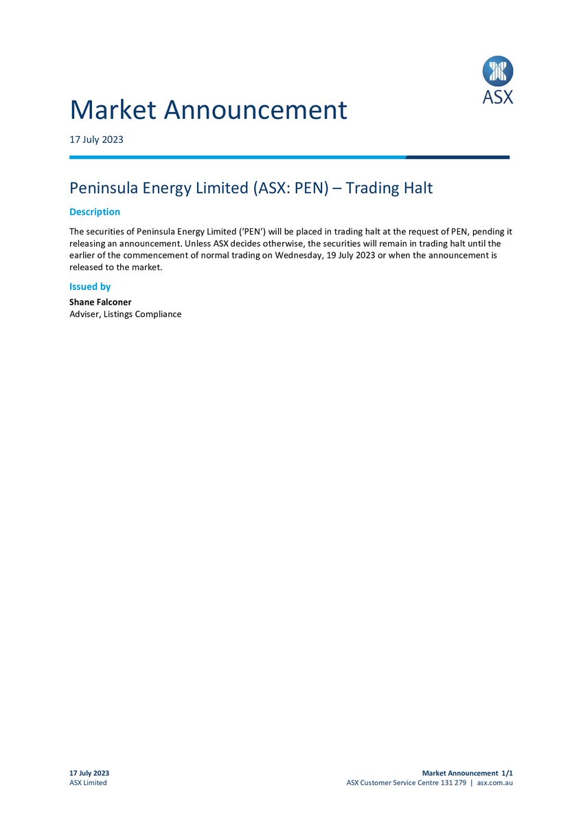 asxtradinghalts's tweet photo. $PEN $PEN.AX Announcement details from 9:53 AM AEST: https://t.co/EEfZWVuX6Q