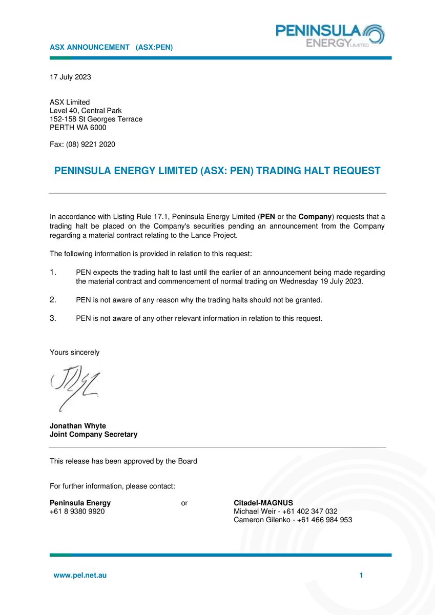 asxtradinghalts's tweet photo. $PEN $PEN.AX Announcement details from 9:53 AM AEST: https://t.co/EEfZWVuX6Q