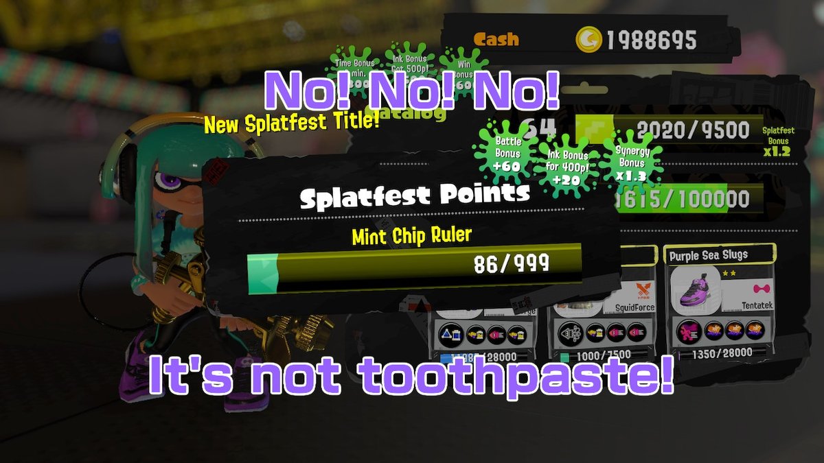 DJParticle's tweet photo. And as usual, all 4 toons got their Queenouts! 😊
#Splatfest #Splatoon3 #TeamMintChip #スプラトゥーン3 #フェス #チョコミント #NintendoSwitch https://t.co/FJU33iaaX2