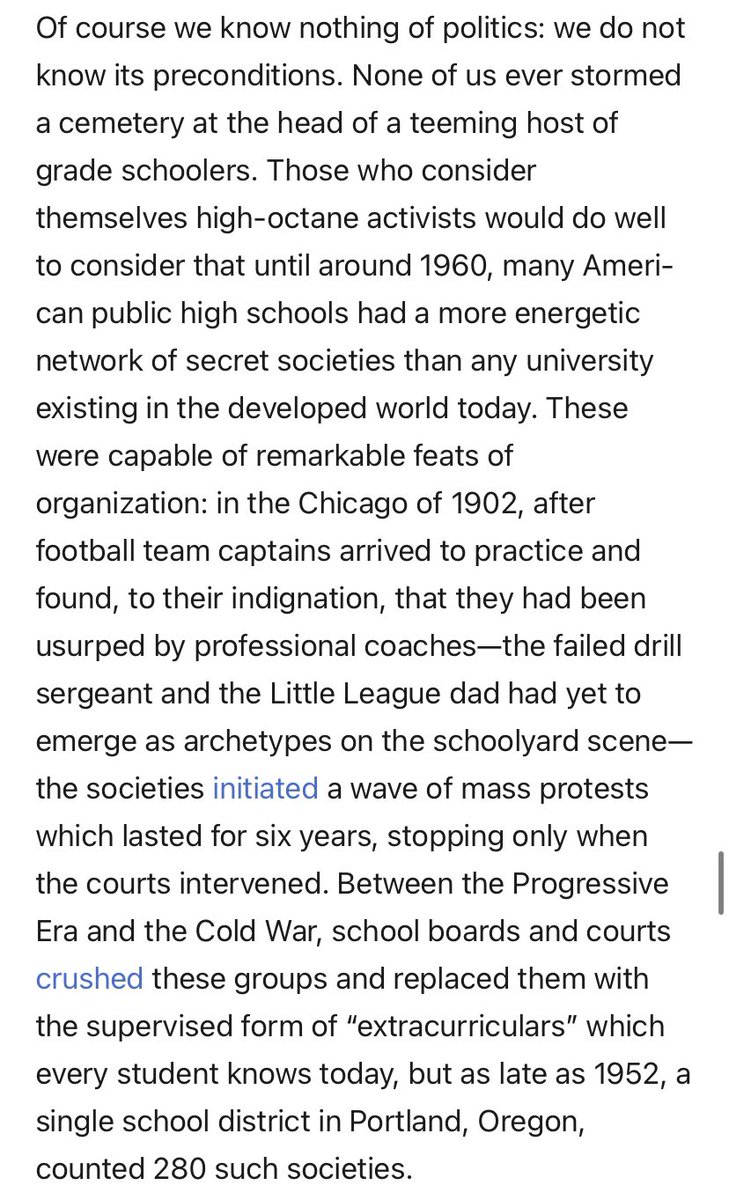 Tour de force essay on zoomers from <a href="/wilks_isaac/">Isaac Wilks</a> that, among many other topics, sort of synthesizes two themes I keep coming back to: a desire for young people to socialize in a pre-Bowling Alone fashion, and the spiritual emptiness of modern ‘social clubs’.

(h/t <a href="/rhunterh/">Hunter 🌆</a>, duh)