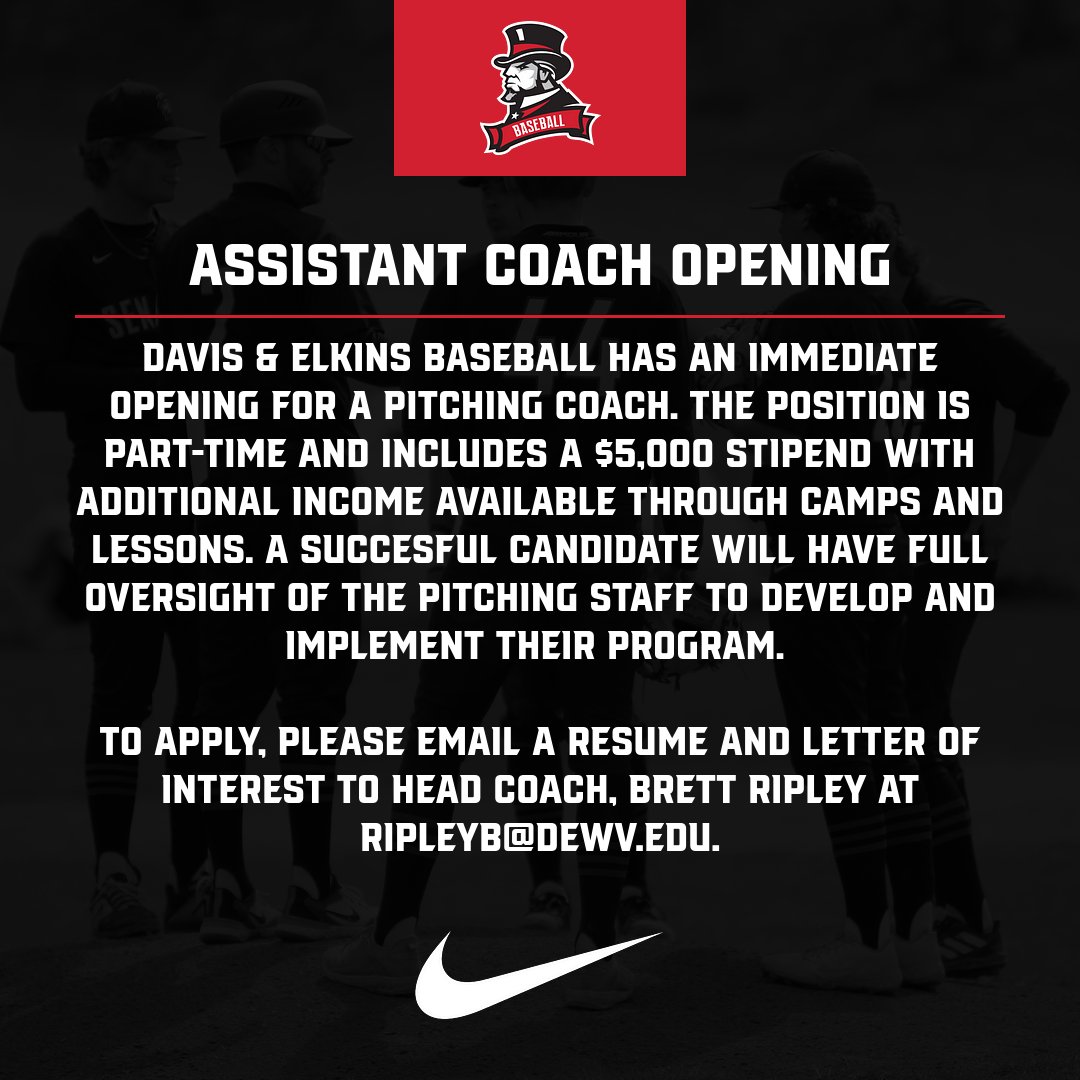 SenatorsBSB's tweet photo. 🚨ASSISTANT COACH OPENING🚨

Are you someone that wants to get into college coaching? Do you want to have the ability to implement your plan to develop a pitching staff? Do you want to help build a winning program from the ground up? If so, send your resume to @Coach_Rip2 today. https://t.co/wzTjCss7xx