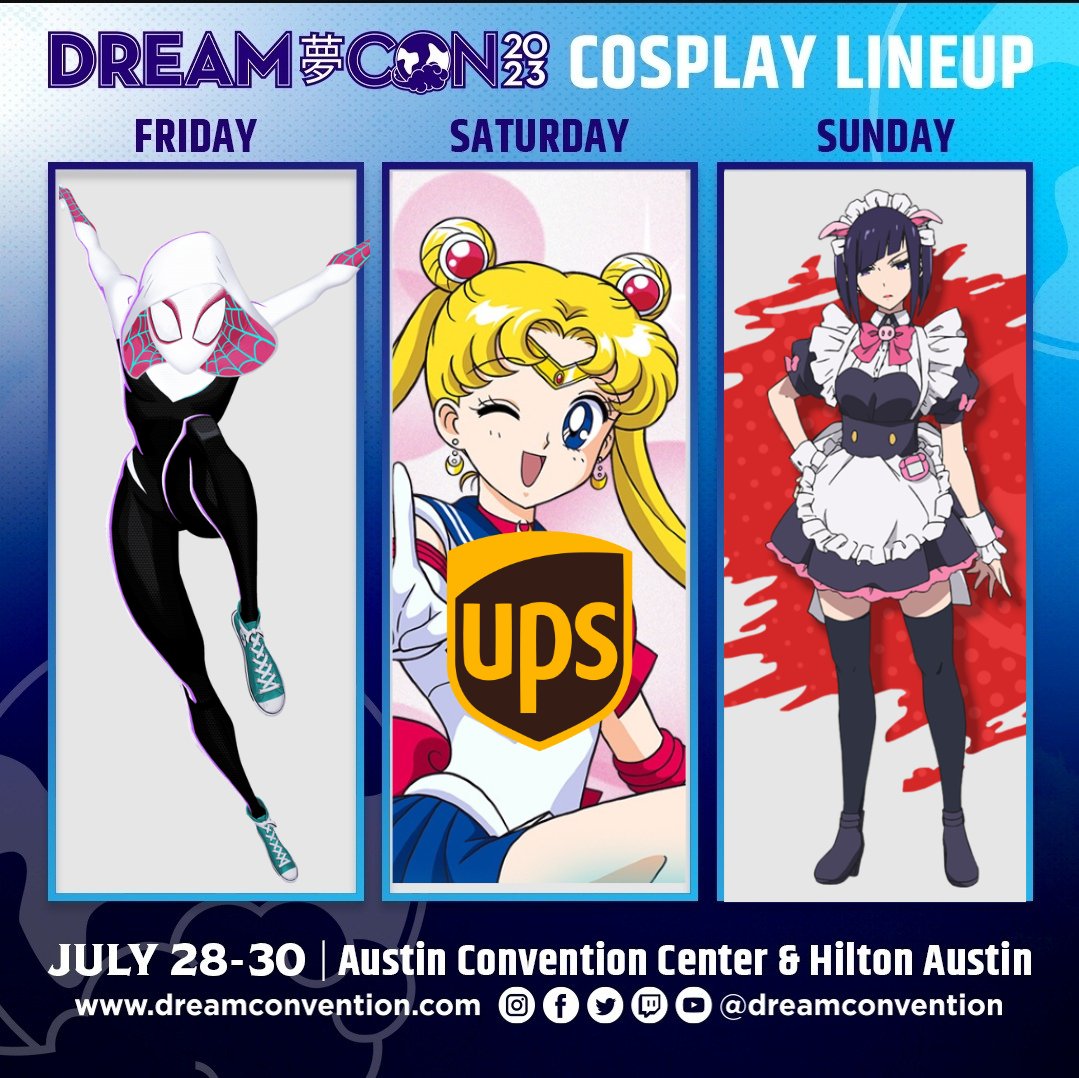 My line up for another year @dreamconvention ran by @RDCworld1 can't wait to work another year and see all my favorite staff members and volunteers! Come check out the cosplay department you'll find me working there!