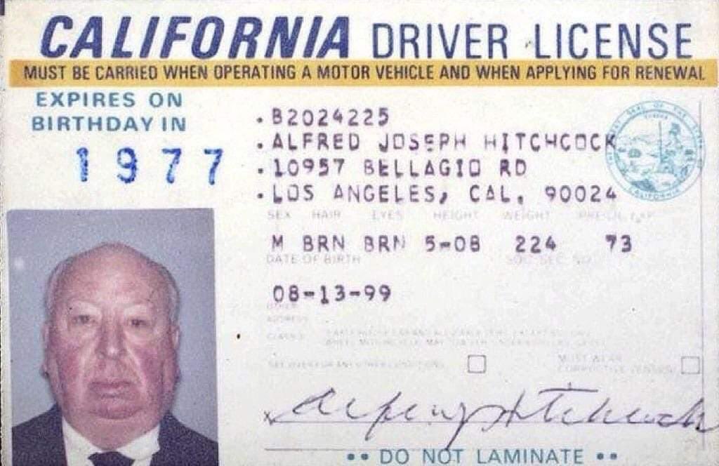 Here’s something you don’t see every day: a pic of Alfred Hitchock’s driver’s license. #hollywoodhistory
