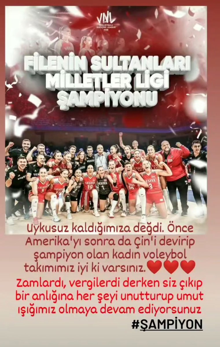 #fileninsultanları siz harikasınız...
#şampiyon 
#TürkiyeKadınVoleybolTakımı Dünya sıralamasında 1. Sıraya yükselerek başarılarına bir yenisini aynı gecede ekledi, size bayılıyoruz