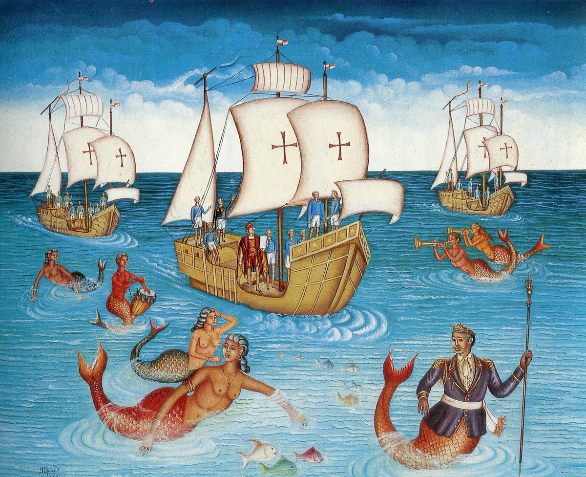 RT @cosmicbeam888: Agoue and the Sirenes Escort Christopher Columbus Caravels, by Serge Moleon Blaise of Haiti. https://t.co/vpcnkbfqBG