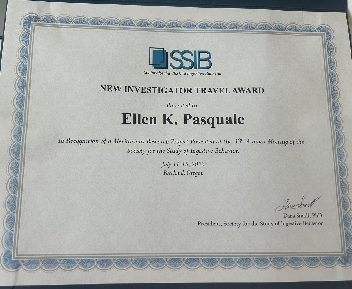 ellie_pasquale's tweet image. Incredibly honored to have been selected as a NITA recipient to present my work on a novel assessment of food cue reactivity at #SSIB2023 @SSIBsociety