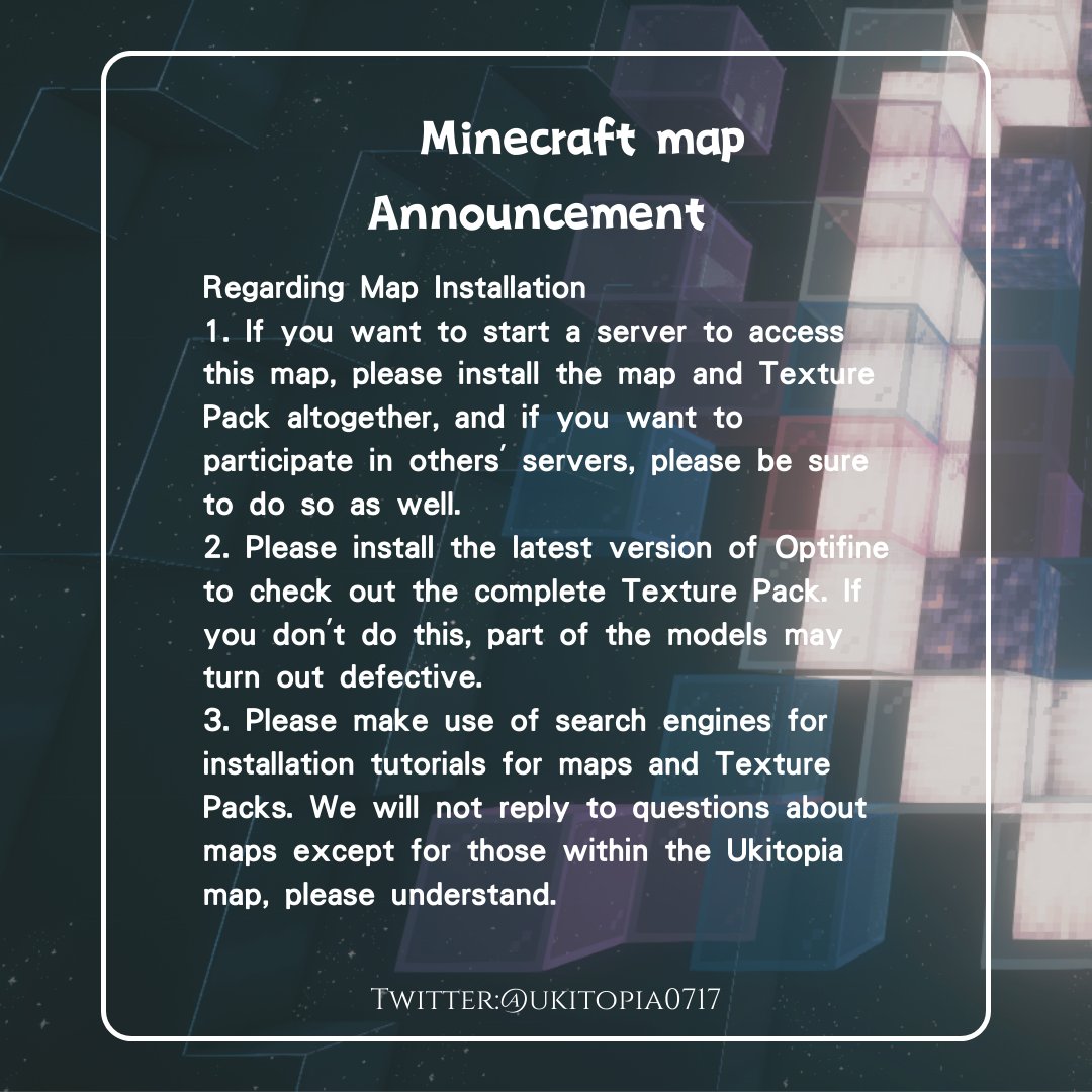 ukitopia0717's tweet photo. 🔮 Minecraft map announcement 

Regarding the feedback we received on the form and suggestions for the map after viewing recent live content, please refer to the points made in the picture✨

#UkiVioleta #Ukitopia #tanjouki2023 https://t.co/PehFJTyKnd