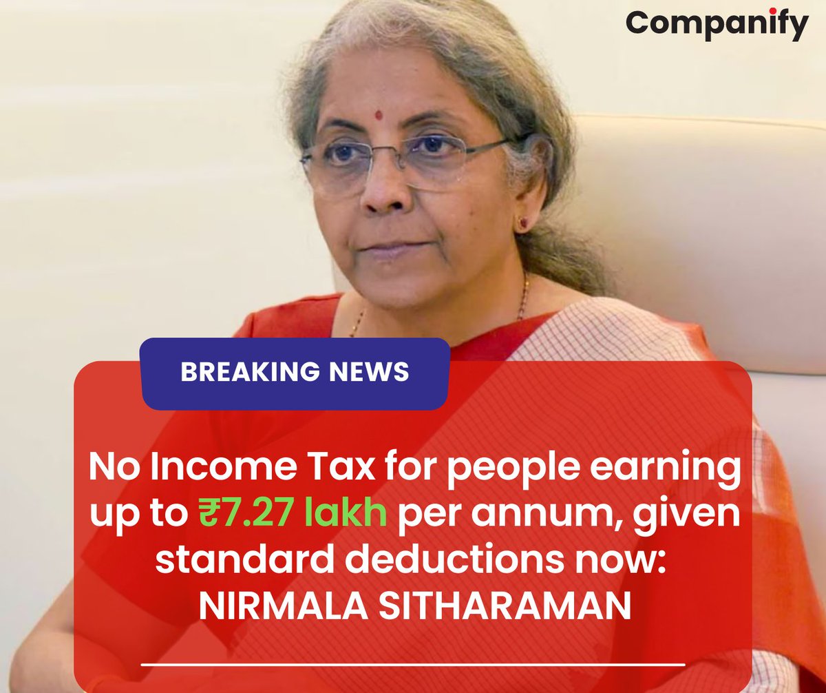 companify's tweet photo. Union Finance Minister Nirmala Sitharaman On Friday Praised the leadership of Prime Minister Narendra Modi and said that the government has offered multiple tax benefits to middle-class people. https://t.co/TswSQfN9IA