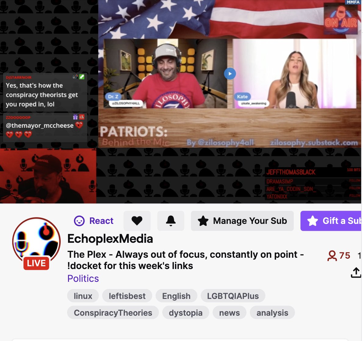 LRBitisnot's tweet image. #ThePlex #Live 

"The Plex - Always out of focus, constantly on point" 

Join @mistahbuhau, on @EplexM @Twitch and hang out in the friendly chat for red light.

🏮twitch.tv/echoplexmedia