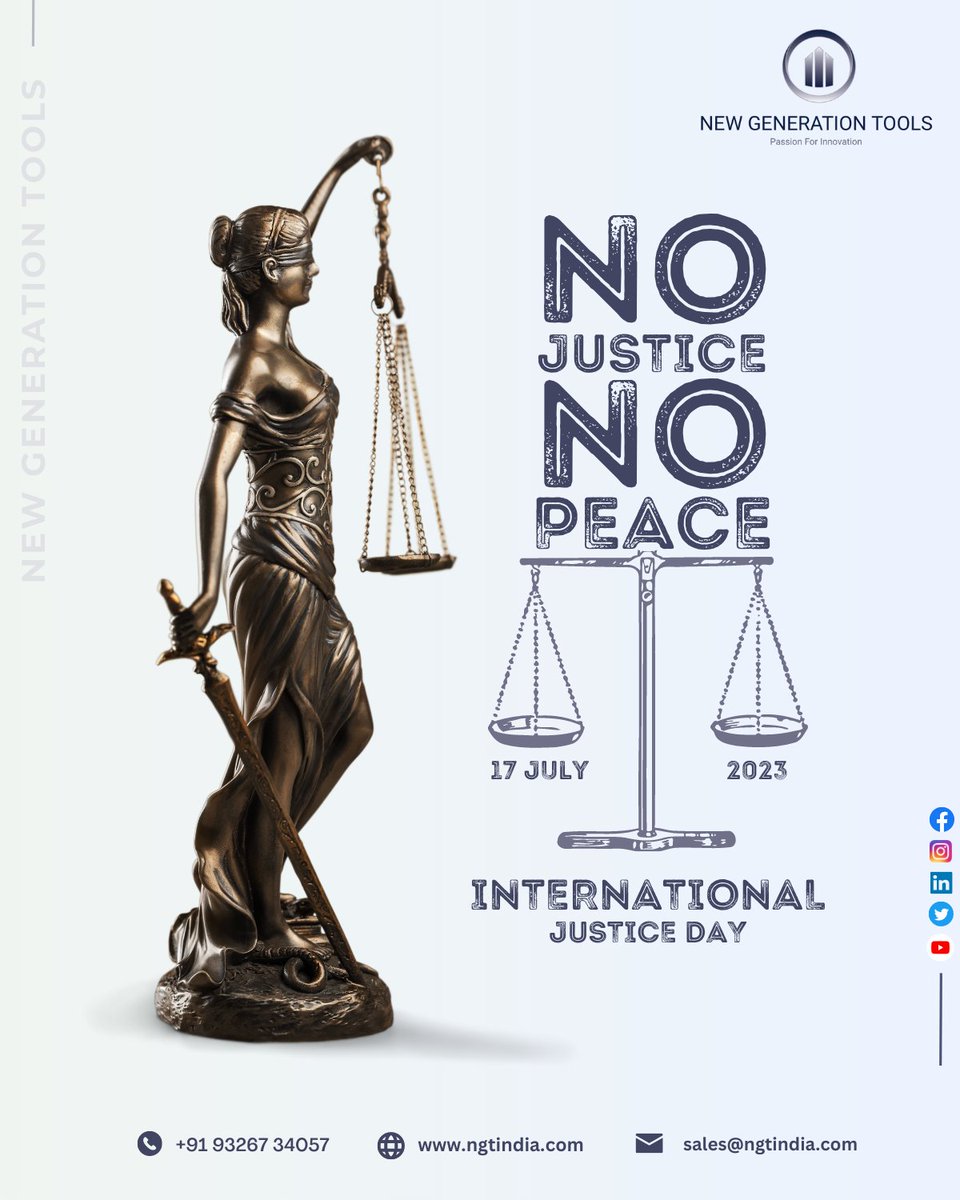 NGTCuttingTools's tweet image. On International Justice Day, let us stand united for justice, fairness, and equality for all. Together, we can build a world where justice prevails ! 
ℕ𝕖𝕨 𝔾𝕖𝕟𝕖𝕣𝕒𝕥𝕚𝕠𝕟 𝕋𝕠𝕠𝕝𝕤
#InternationalJusticeDay 
#HighPerformanceTools
#ToolsoftheTrade
#MetalCutting