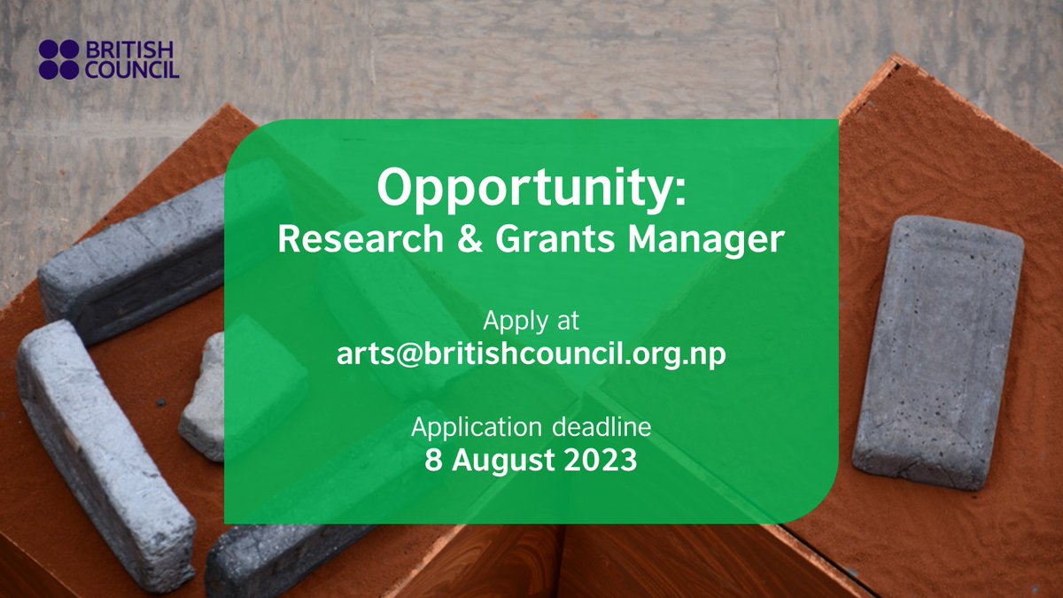 npBritish's tweet photo. Opportunity!

We are calling for applications for the post of Research and Grants Manager for our In Our Hands programme. The consultant will be working with a diverse pool of stakeholder in climate action, entrepreneurship, crafts, and design. 

https://t.co/SaX1Wq40SH https://t.co/k7IT8Vb3Yl