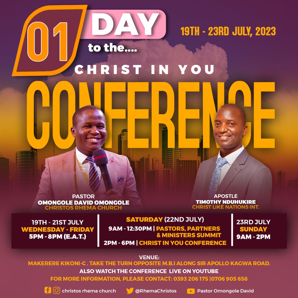 lovisayebale's tweet photo. *1 DAY* to the Mighty *CHRIST IN YOU CONFERENCE 2023 EDITION*🥳💃🔥🎊
Today, compel at least someone to attend the conference.
What the Lord has prepared for those attending, can't be compared to anything
Plan to fully attend
#ChristInYou2023
#1DayTo
#Revelation
#GreatGlory https://t.co/SjNdiKOmhS
