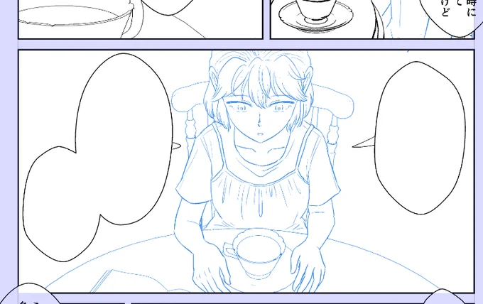 4話目の作画をしています🙇‍♀️💦🫖🫗。 