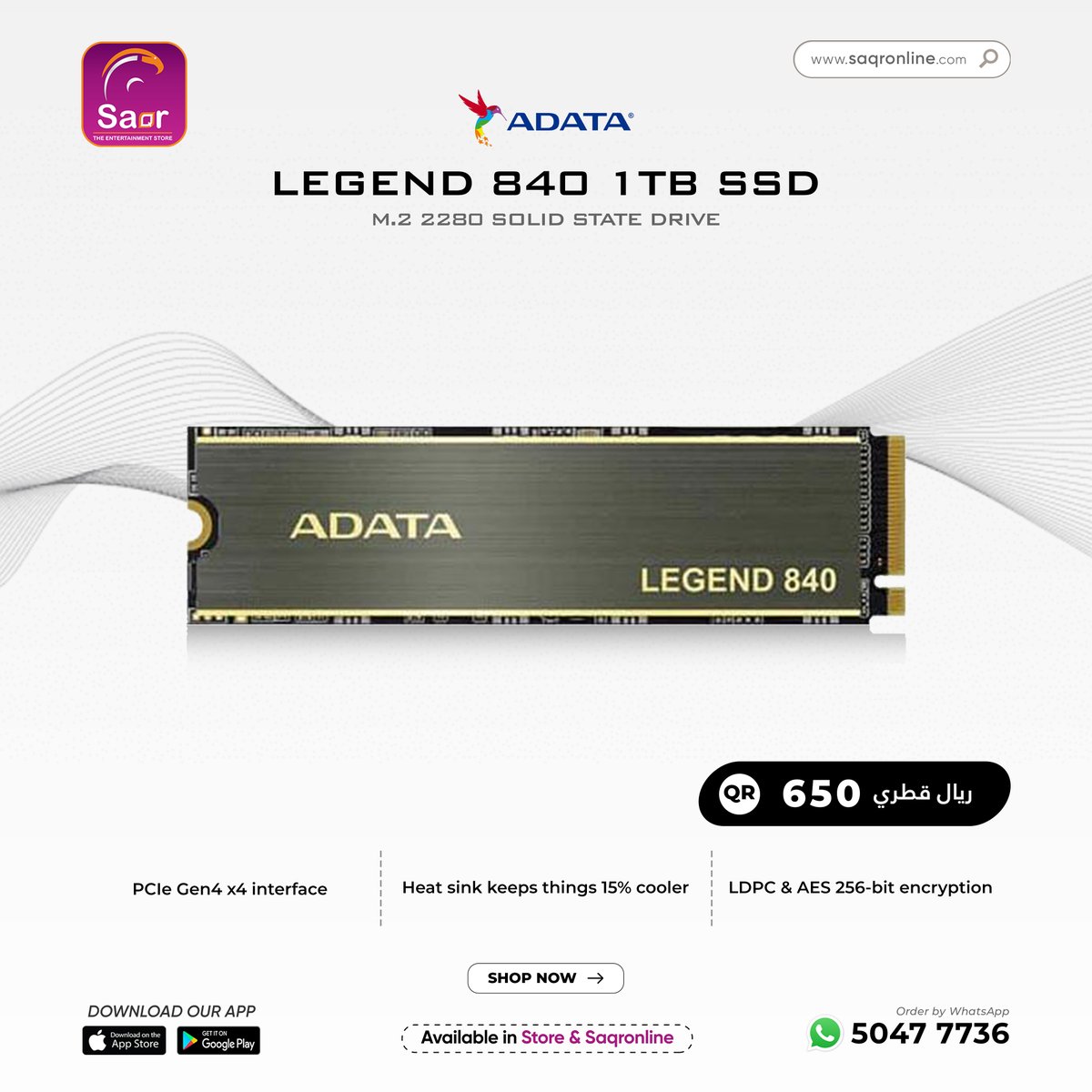 saqrstore's tweet image. ADATA LEGEND 840 1TB SSD 

🛒 Shop now: 1003000041697

🛍️ Available in Store &amp;amp; Saqronline

#adata #adatassd #solidstatedrive #ssd #1tbssd #qatargamingshop #qatargamingstore #saqr #saqrstore #saqronline
