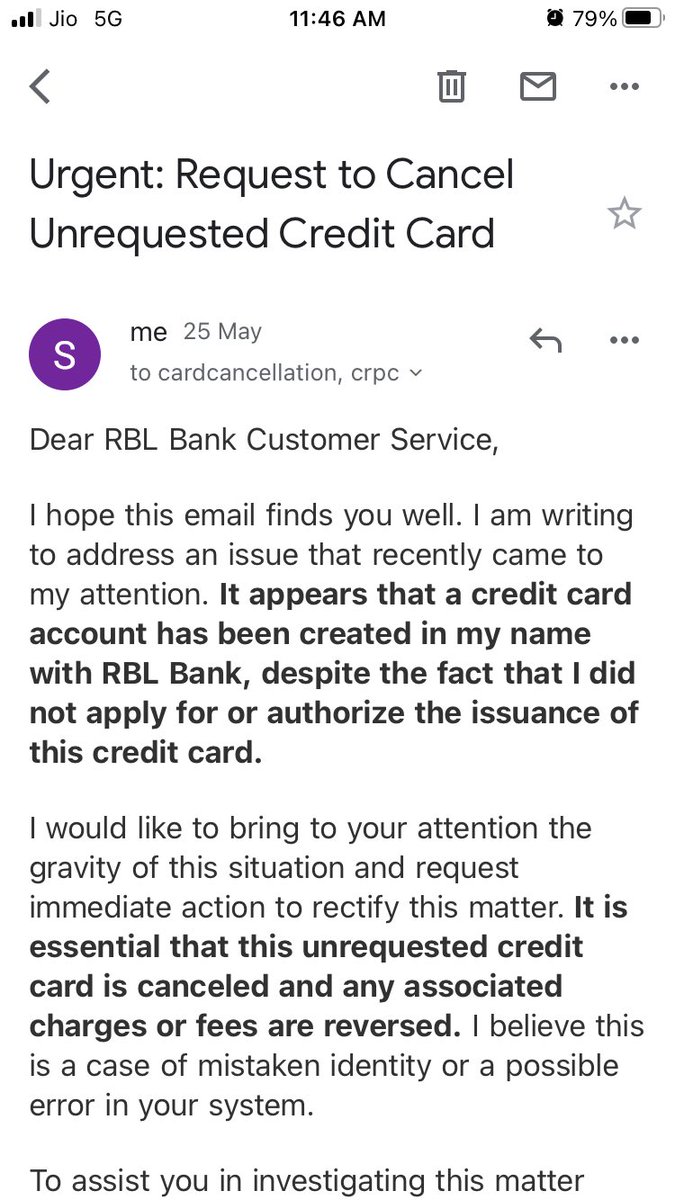 imshlesh's tweet photo. @rblbank @RBI a credit card without me making any request has been issued and is being forcibly charged with INR 150/- I haven’t requested or activated the card. Kindly cancel the credit card and waive off any charges. Complaint has been sent on your email id https://t.co/fXmuguS2zI
