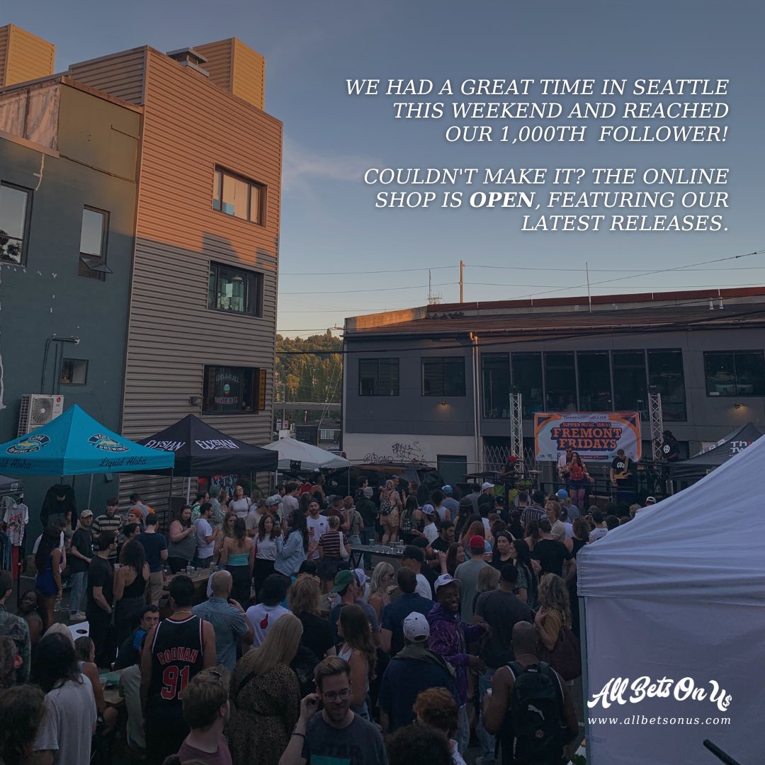 Thank you to all the amazing people we connected with this weekend at <a href="/FremontFridays/">Fremont Fridays</a>!

ONLINE SHOP IS LIVE!

allbetsonus.com/shop