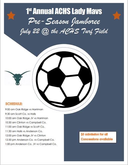 SoccerBoostMav's tweet photo. Come support your @ACLadyMavSoccer this Saturday July 22nd for the 1st Annual Pre-Season Jamboree! @ACSchoolsTN @MaverickAD1 @AllThingsACMavs https://t.co/YACrxAxJRM