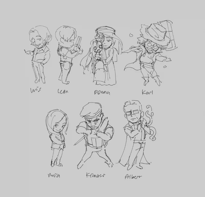 there's a few more characters to draw, i'll continue them later... a lot request for karl, leon, and albert!