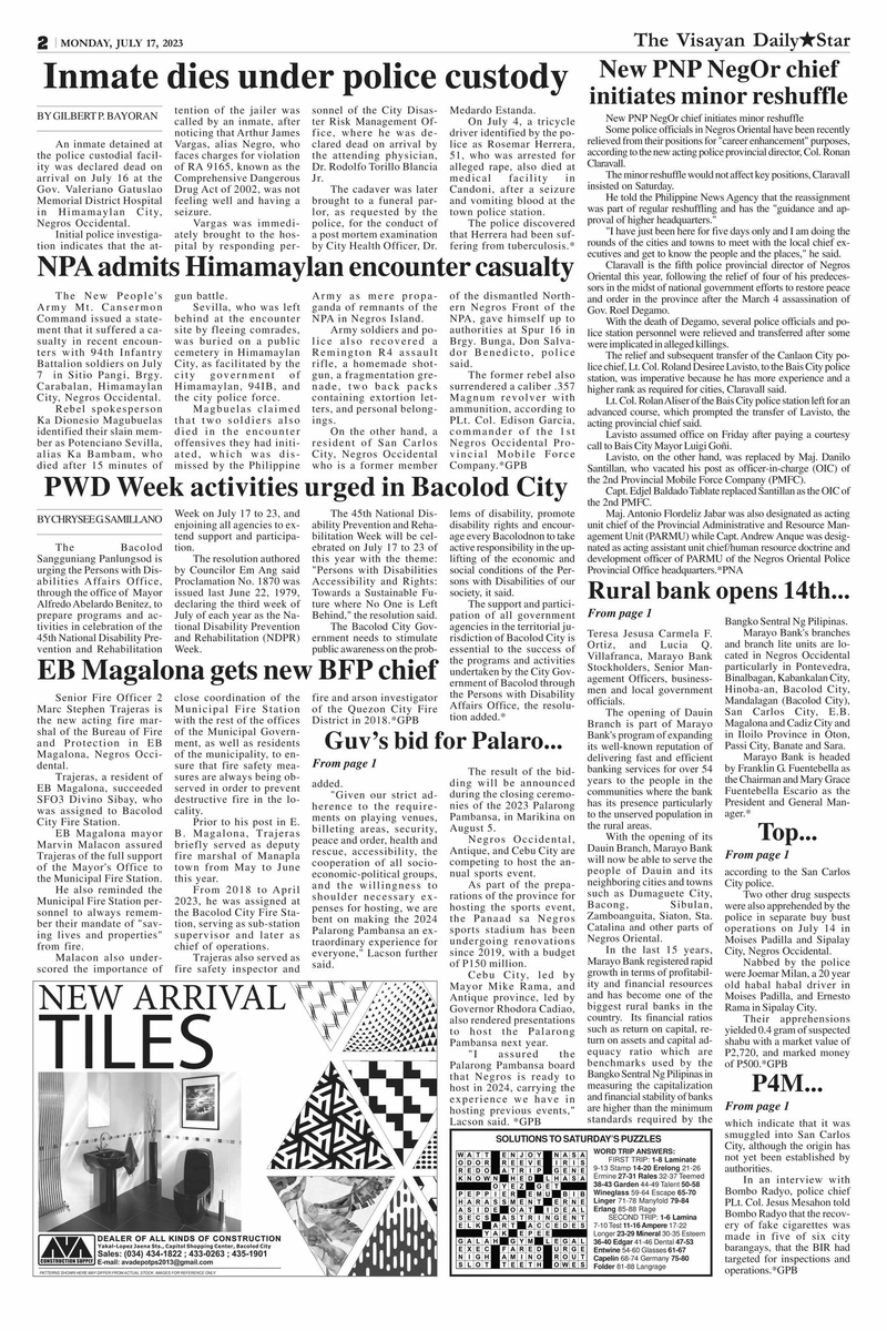 visayanstar's tweet photo. The Visayan DAILY STAR
Monday, July 27, 2023 Issue https://t.co/YBBg4raiuO