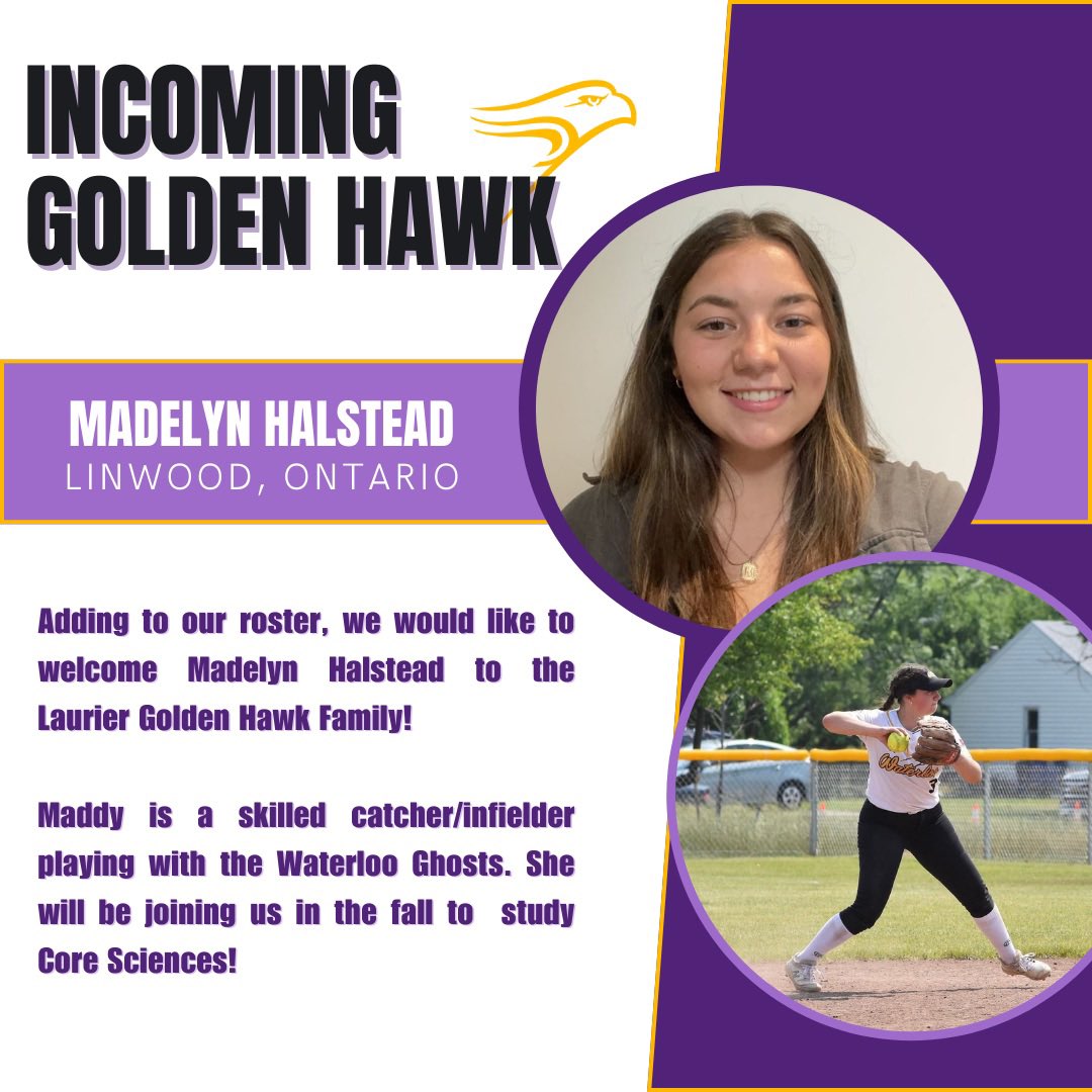 Incoming Golden Hawk!!!💜💛

We would like to welcome Madelyn Halstead to the Laurier Golden Hawk Softball Family!