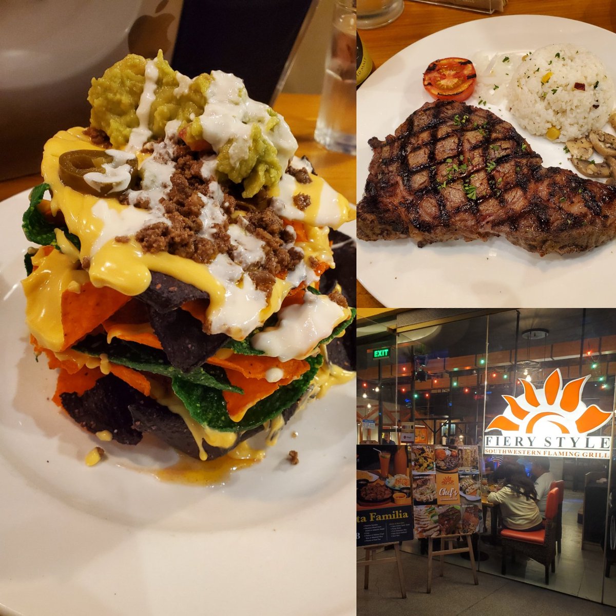 keik415's tweet photo. フィリピン🇵🇭出張飯備忘録
オカダマニラ内のメキシコ料理の #Fierystyle
街なかでよく見かけるチェーン系レストランが並んでるエリア.
なので値段もお手頃^^
3人以上の客はみんな大皿Platterの盛合せ料理をオーダーしていた。
我々は2人だったのでナチョスとRibeye Steak.
BGMうるさめ^^; https://t.co/mQAMWkP8tT