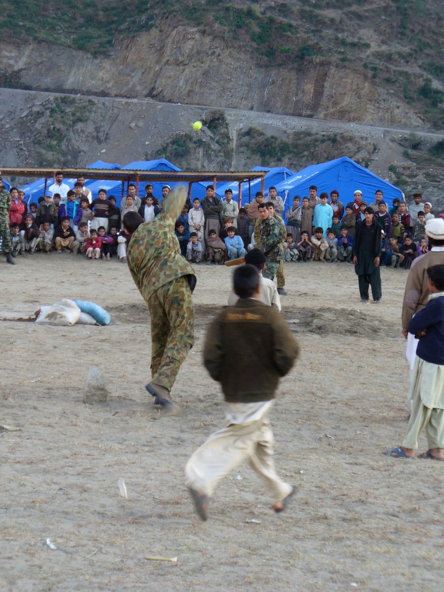 2005 Landing in displaced peoples camp in Maira, Northern Pakistan during #Operationpakistanassist gave us the opportunity to help those that had lost everything. Also a great opportunity to show off how bad we were at cricket! 
#Cricket #Veteran #Humanitarianassistance #Pakistan