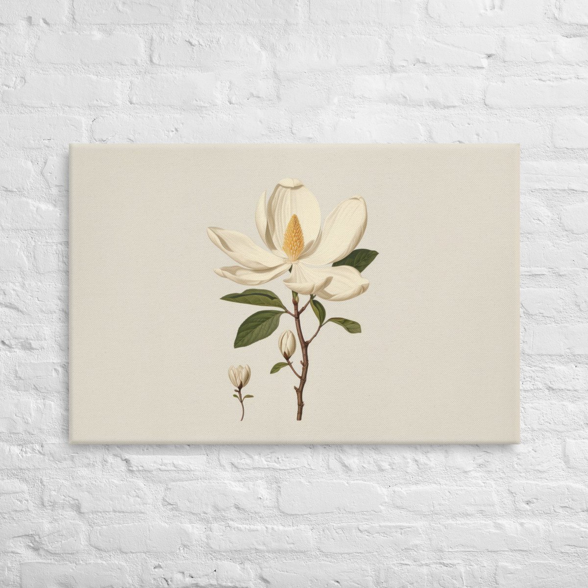 Ethereal Magnolia flower & branch, Cream Blooms in Botanical Splendor on Canvas etsy.me/3K2rsds #beige #bedroom #flowers #botanicalart #magnoliaflower #floralartwork #canvaswallart #uniquegiftidea #creamcolor