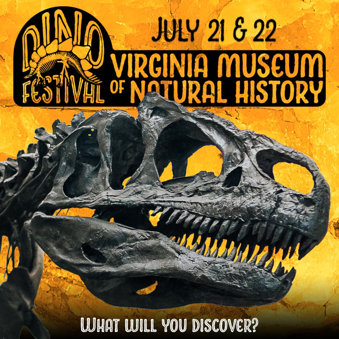 Friday, July 21 & Saturday, July 22, 2023! Life-size dinosaur cast skeletons, an awesome variety of fossils, dino-themed activities & crafts, expert paleontologists, & the museum's newest special exhibit 'Dinosaur Discoveries: Ancient Fossils, New Ideas'! vmnh.net/events/dino-fe…