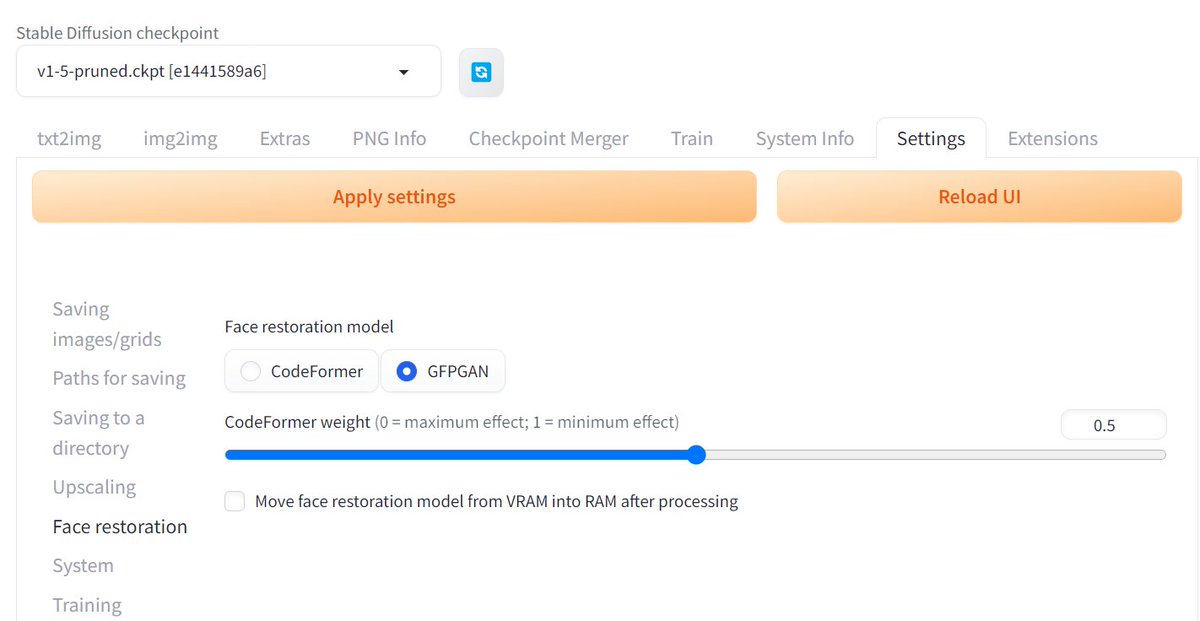 zzgo_sh's tweet image. #StableDiffusion webUI 设置中包含了两个面部修复模型的选项： #CodeFormer 和 #GFPGAN；[Restore Faces] 勾选后，就会自动下载对应的模型以供使用