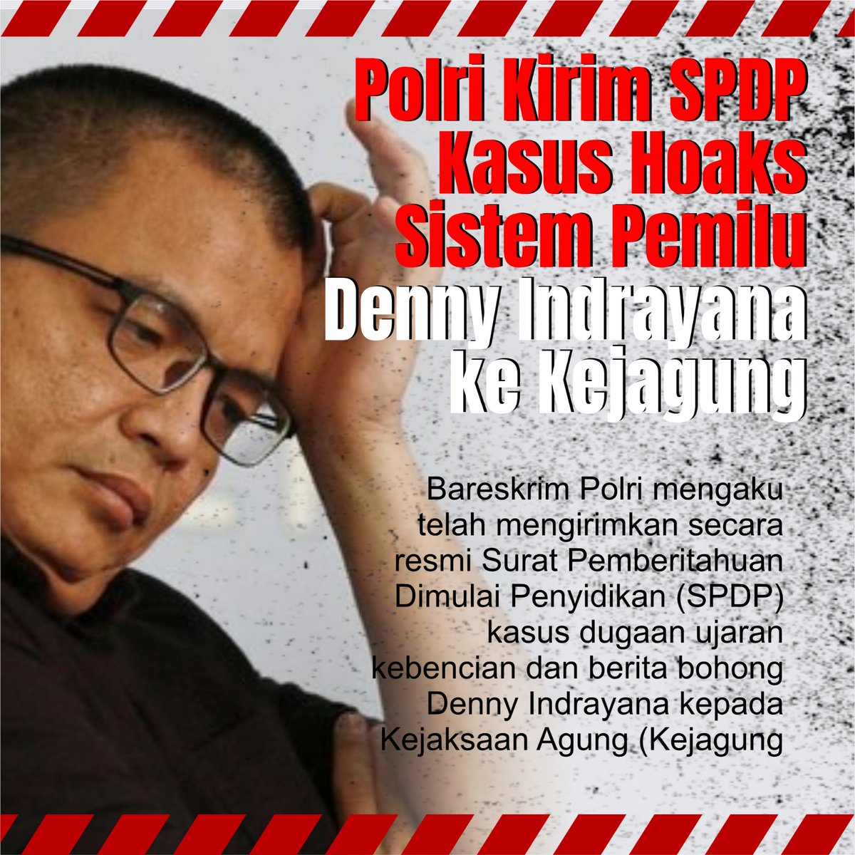 Kejaksaan Agung menyatakan telah menerima Surat Pemberitahuan Dimulainya Penyidikan (SPDP) di kasus hoaks Denny Indrayana. SPDP itu diberikan oleh Direktorat Tindak Pidana Siber Badan Reserse Kriminal Polri pd 10 Juli 2023.
Segera #TangkapDennyIndrayana !!
Biar tidak bikin