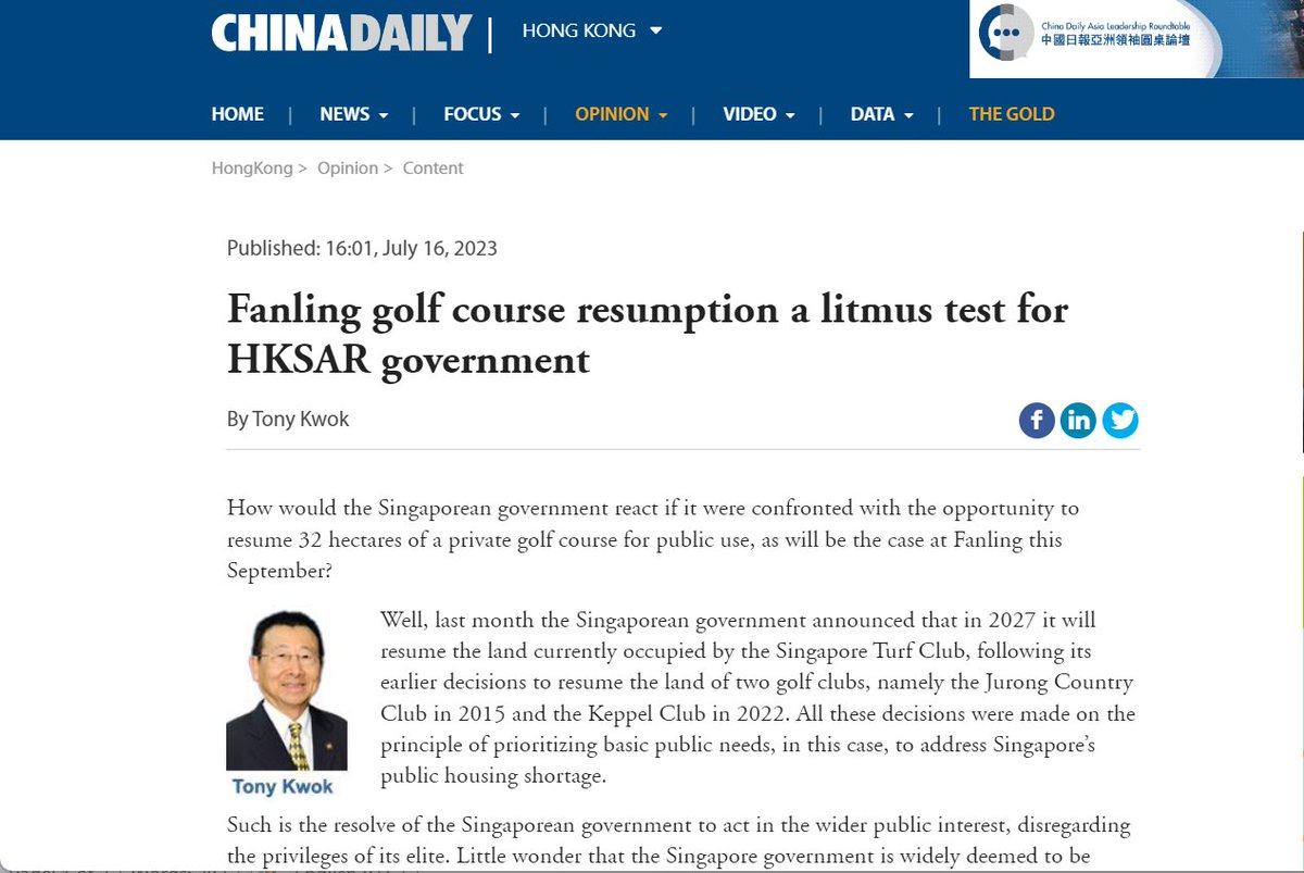 ThePointTaken's tweet photo. #FanlingGolfCourse resumption a litmus test for #HKSAR gov't | Opinion | China Daily

The resumption of golf course land is a litmus test to ascertain whether the SAR gov't has the mettle, like its Singapore counterpart, to make hard decisions.

https://t.co/sU73hzzPId https://t.co/lHBvXBvbKy