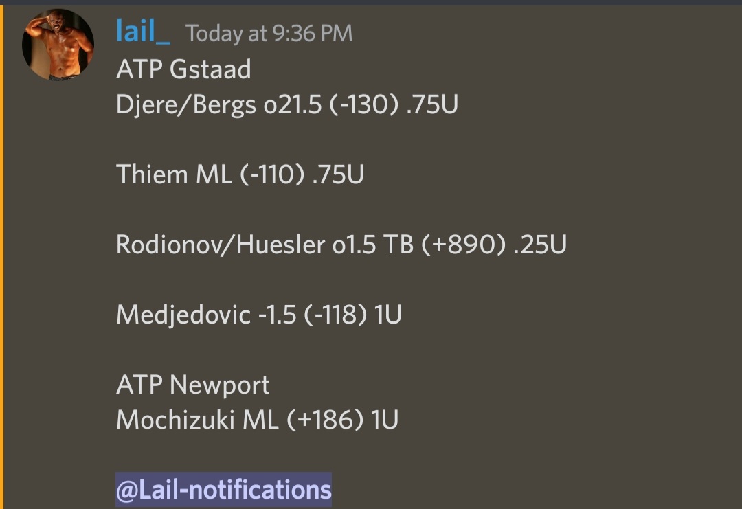 Card for tomorrow (as of now) down below.

Join the discord: discord.gg/eYwP55zZ2P

#GamblingTwitter #FreePicks #TennisPicks #TennisPlays #TennisTips #TennisBetting