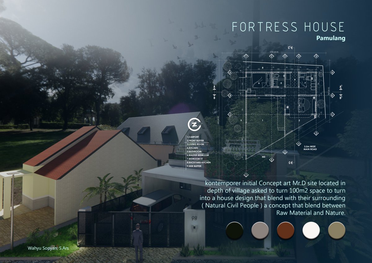 DobStudio_8's tweet photo. Good Morning D'Nids!
today, sharing our first housing project located at pamulang.
kontemporer initial Concept art Mr.D site located in depth of village asked to turn 100m2 space to turn into a house design that blend with their surrounding ( Natural Civil People ) https://t.co/WdBSDR618Q