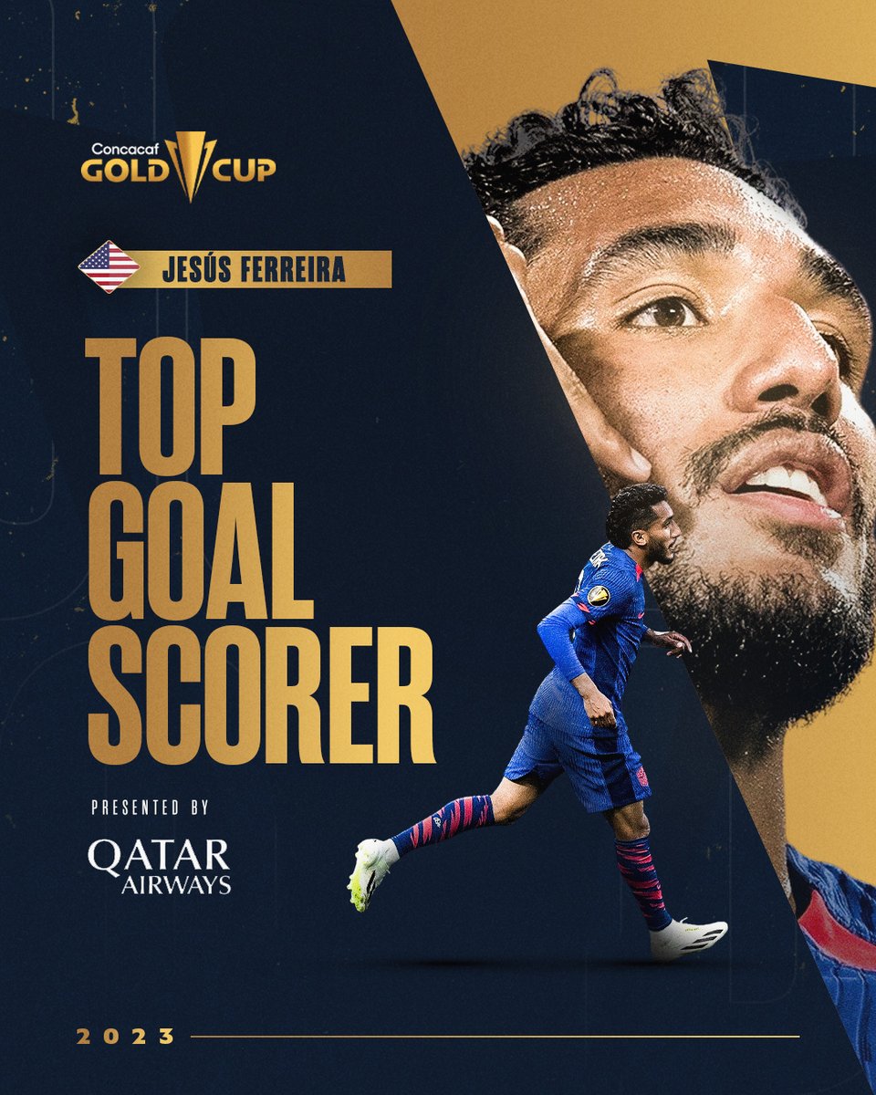 GoldCup's tweet image. ⚽ With an impressive tally of 7 goals throughout the 2023 #GoldCup, @Jesusfcd27 gets the Top Goal Scorer Award, presented by @qatarairways! Way to go! 👏🎉 

🇺🇸 @usmnt