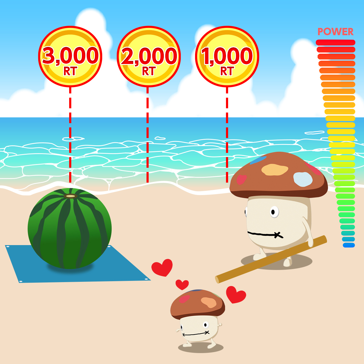 docomo's tweet photo. 🍉……………………………………………………🌊
ドコモダケ #スイカ割り チャレンジ🔥
🌊……………………………………………………🍉

RTの数だけチチドコモダケが進むよ！
5,000RTを超えるととんでもないことが起こるかも…？🙄

みなさんの力でスイカ割りを成功させてください✨

#海の日 https://t.co/eTuZIB1Dam
