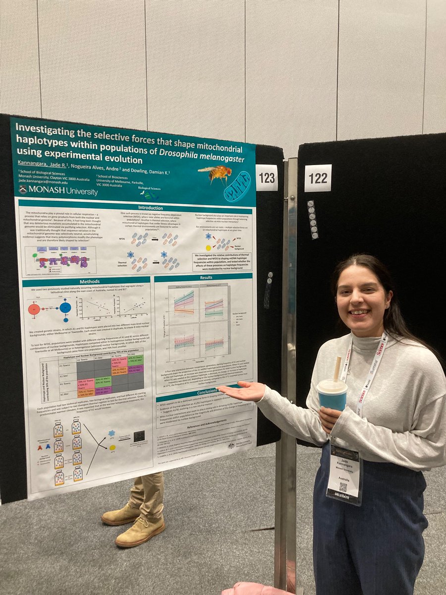Jack 🍄🪰 Scanlan (@jacklscanlan) on Twitter photo Come by poster 123 to see all the cool work <a href="/jade_kannangara/">Jade Kannangara</a> is doing with mitochondria in Drosophila! Nice experimental evolution looking at frequency-dependent selection and temperature #ICG2023 Come by poster 123 to see all the cool work <a href="/jade_kannangara/">Jade Kannangara</a> is doing with mitochondria in Drosophila! Nice experimental evolution looking at frequency-dependent selection and temperature #ICG2023
