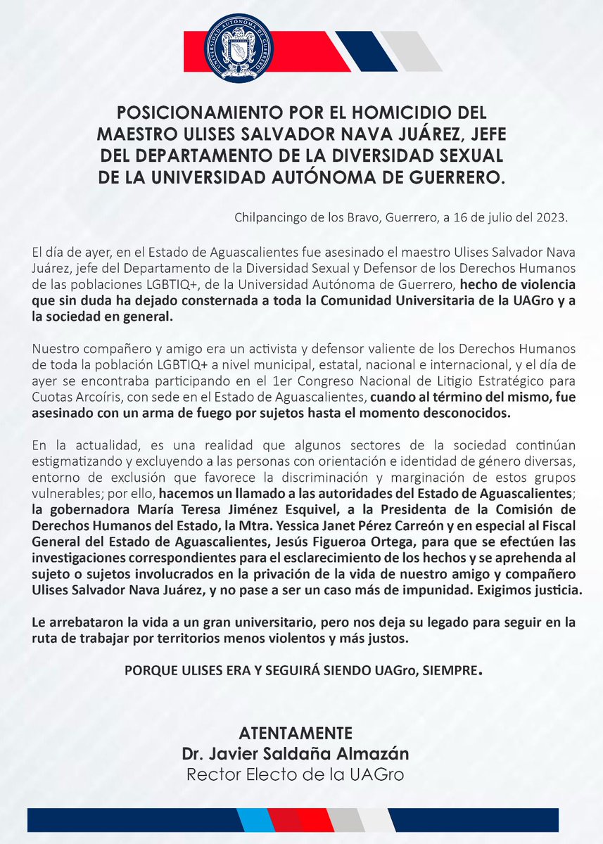 AMERICA BAUTISTA (@ameribautista) on Twitter photo Exigimos Justicia!
#JusticiaParaUlises <a href="/fiscaliaAGS/">FISCALIA GENERAL DEL ESTADO DE AGUASCALIENTES</a> <a href="/FGRMexico/">FGR México</a> Exigimos Justicia!
#JusticiaParaUlises <a href="/fiscaliaAGS/">FISCALIA GENERAL DEL ESTADO DE AGUASCALIENTES</a> <a href="/FGRMexico/">FGR México</a>