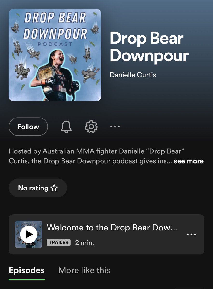 DropBearMMA's tweet photo. Now on YouTube, Apple Podcasts &amp; Spotify 🩵🐨☔️ https://t.co/2gWPFIdMqj